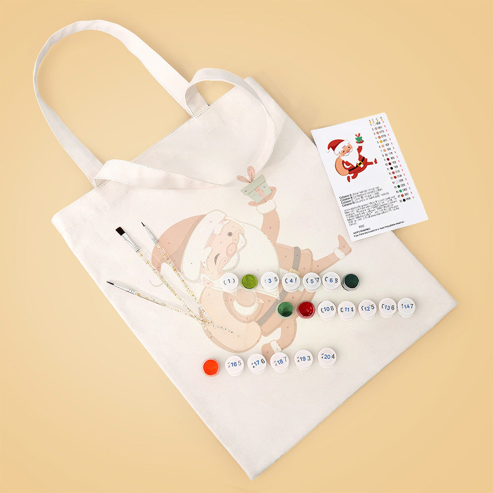 Sac Toile Père Noël Joyeux Peinture par Numéros