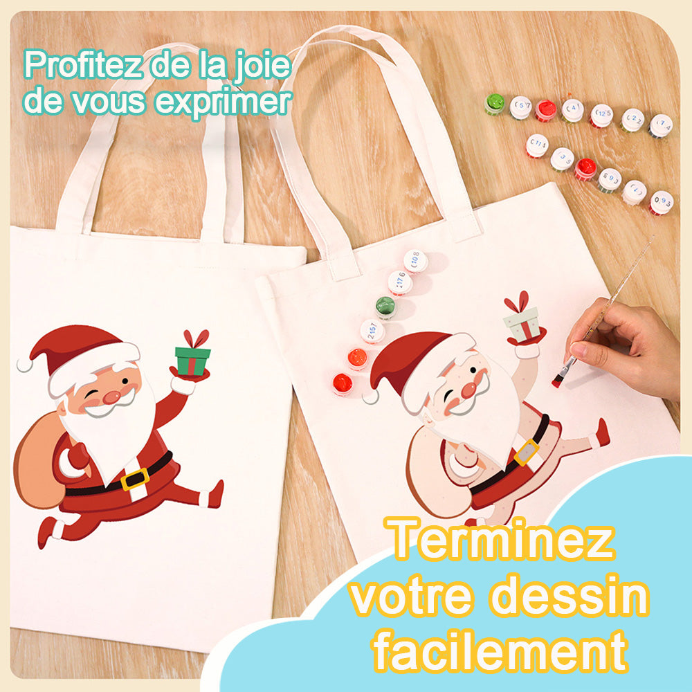 Sac Toile Père Noël Joyeux Peinture par Numéros