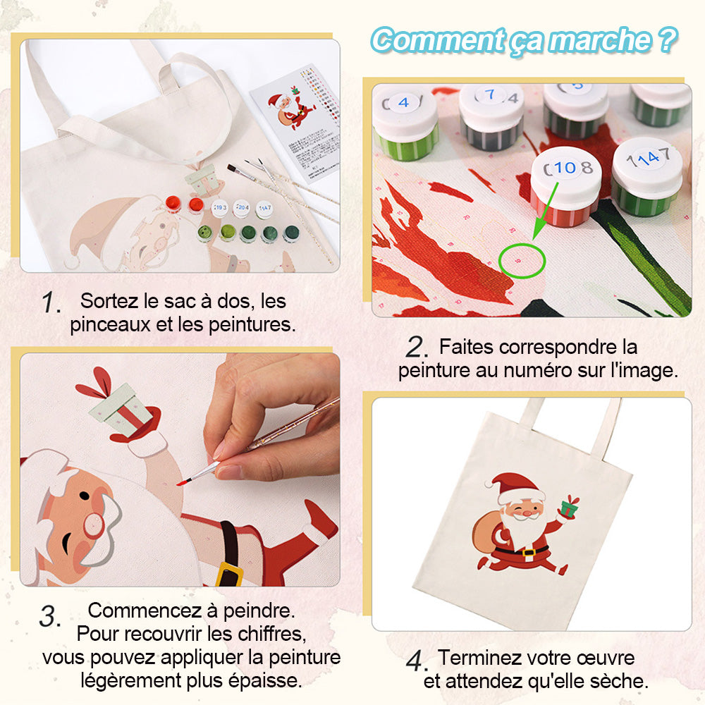 Sac Toile Père Noël Joyeux Peinture par Numéros