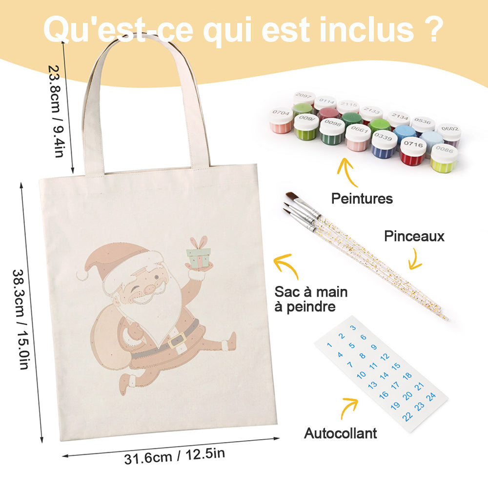 Sac Toile Père Noël Joyeux Peinture par Numéros