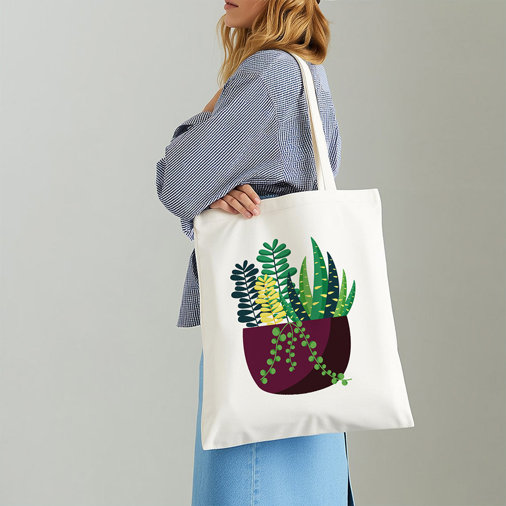 Sac Toile Petite Plante Verte en Pot Peinture par Numéros