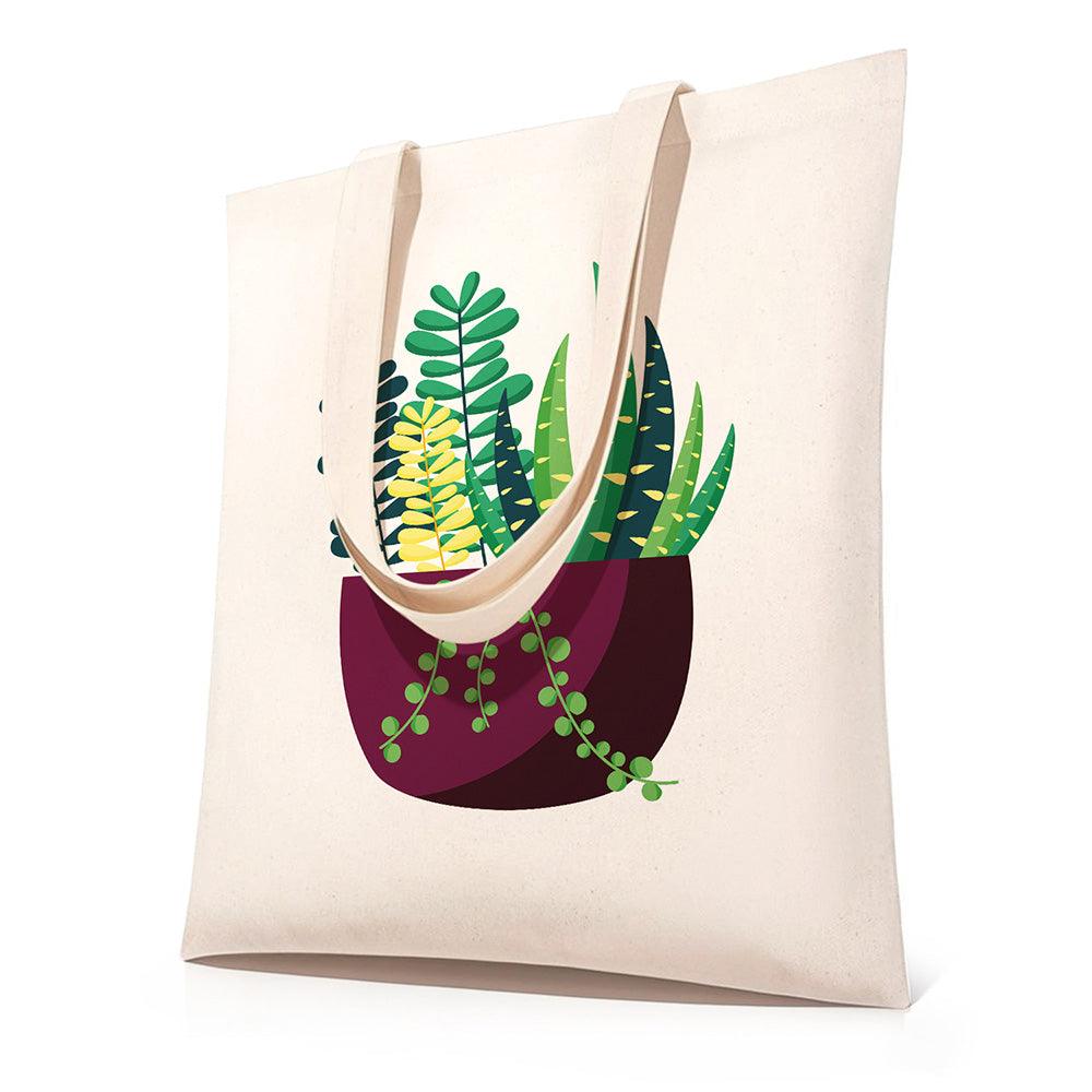Sac Toile Petite Plante Verte en Pot Peinture par Numéros
