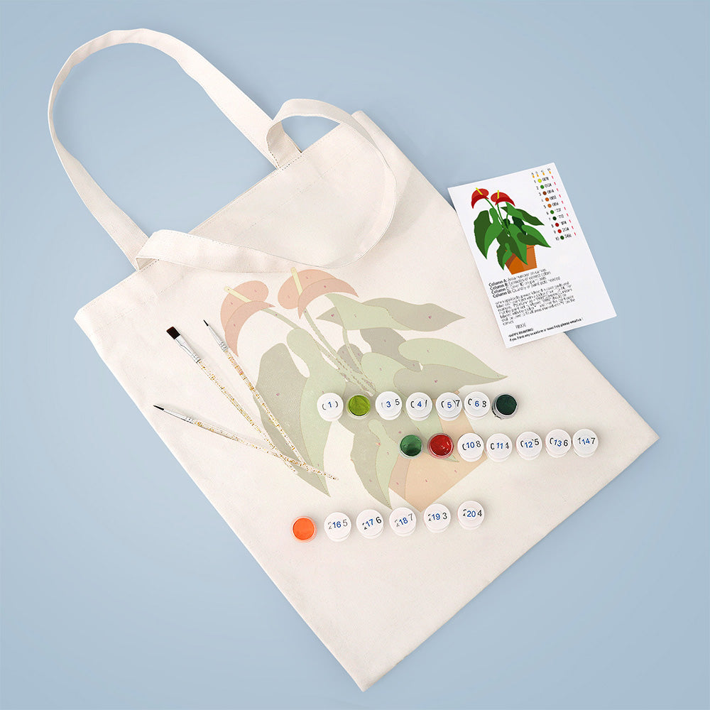 Sac Toile Plantes en Pot à Fleur Rouge et Feuille Verte Peinture par Numéros