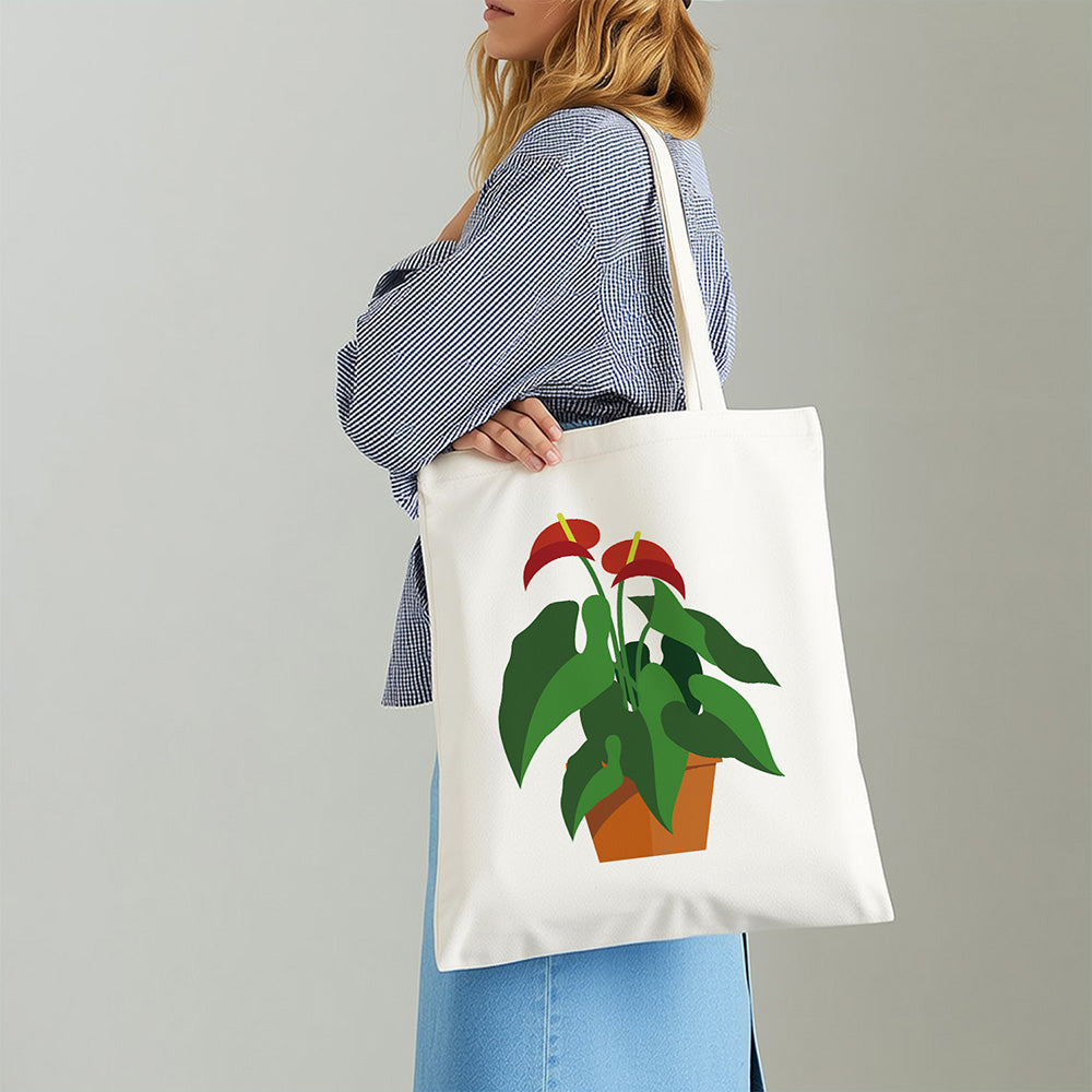 Sac Toile Plantes en Pot à Fleur Rouge et Feuille Verte Peinture par Numéros