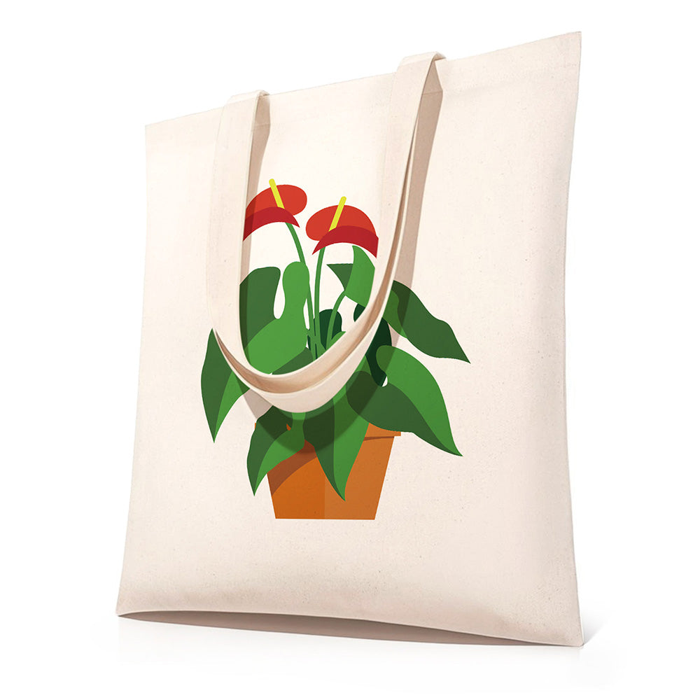 Sac Toile Plantes en Pot à Fleur Rouge et Feuille Verte Peinture par Numéros