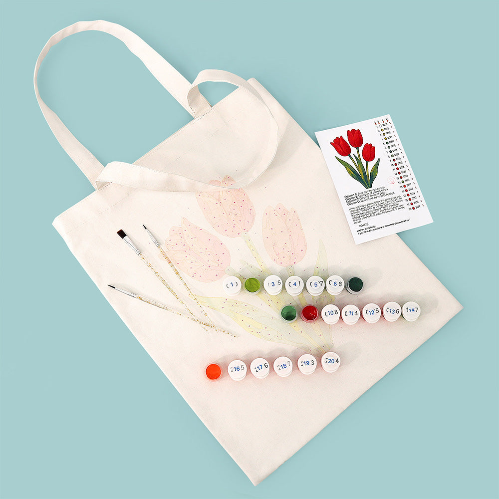 Sac Toile Tulipes Rouges Peinture par Numéros