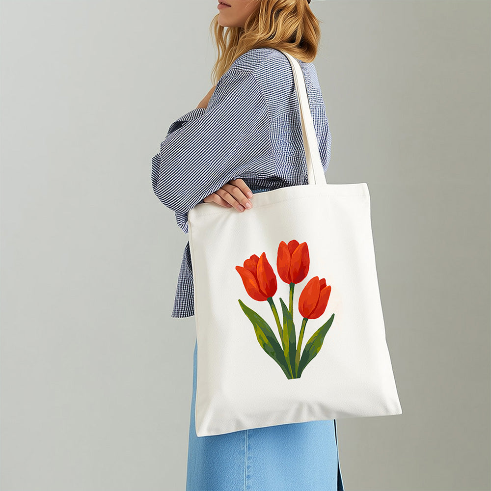 Sac Toile Tulipes Rouges Peinture par Numéros