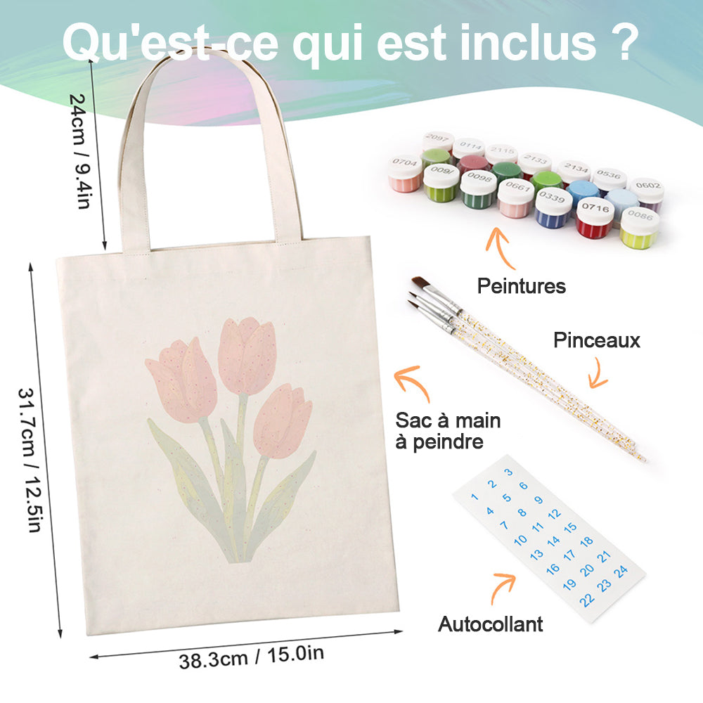 Sac Toile Tulipes Rouges Peinture par Numéros