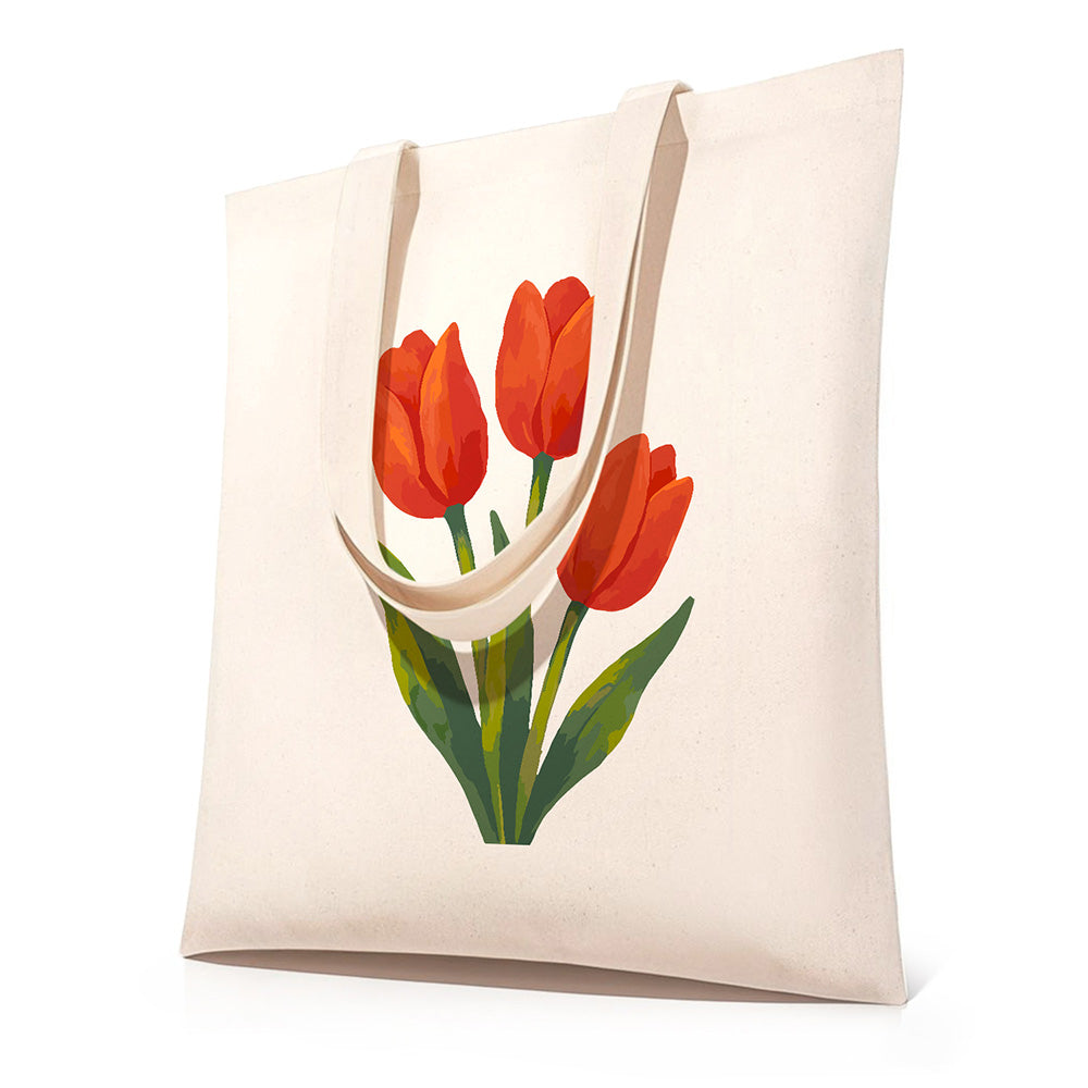 Sac Toile Tulipes Rouges Peinture par Numéros