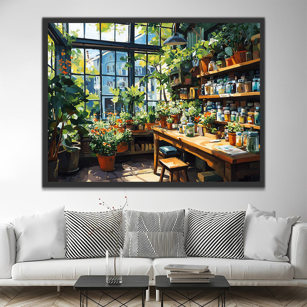 Salle de Rangement de Peintures Remplie de Plantes Vertes Peinture par Numéros