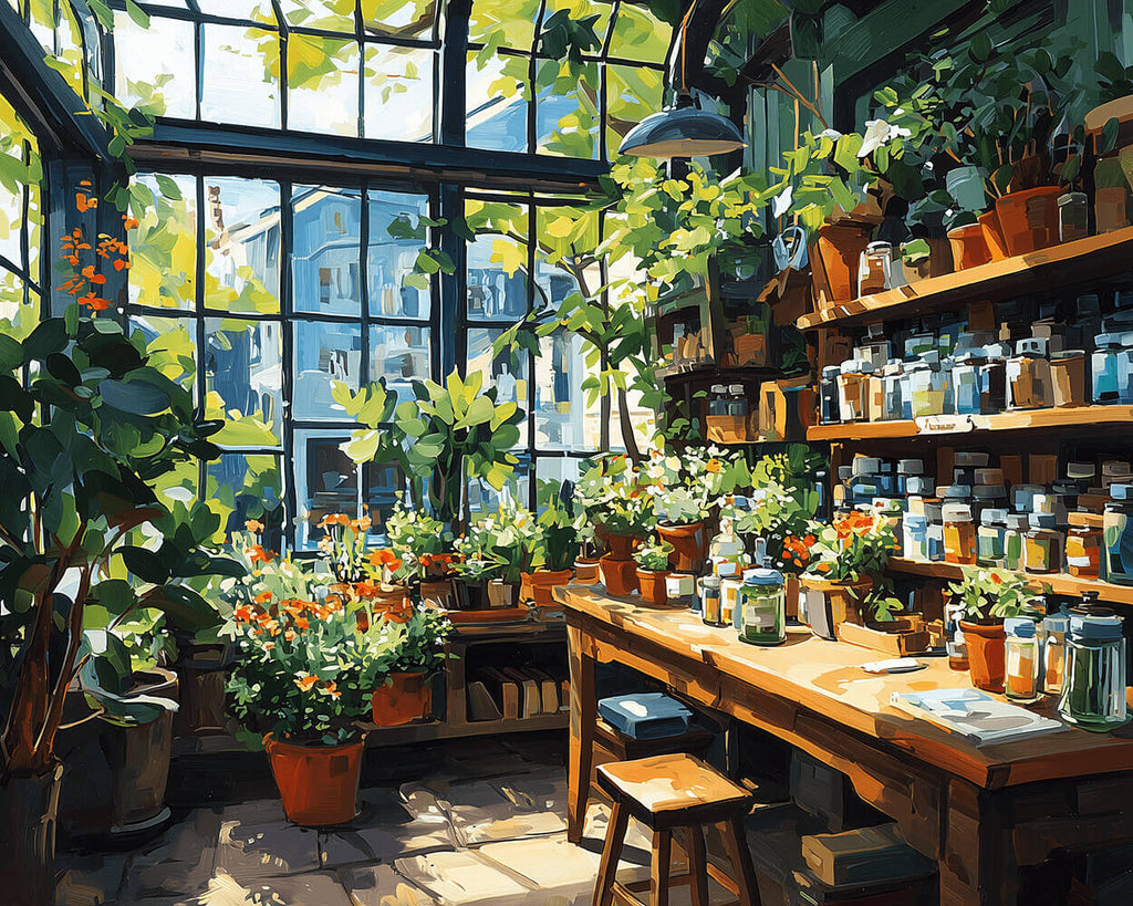 Salle de Rangement de Peintures Remplie de Plantes Vertes Peinture par Numéros