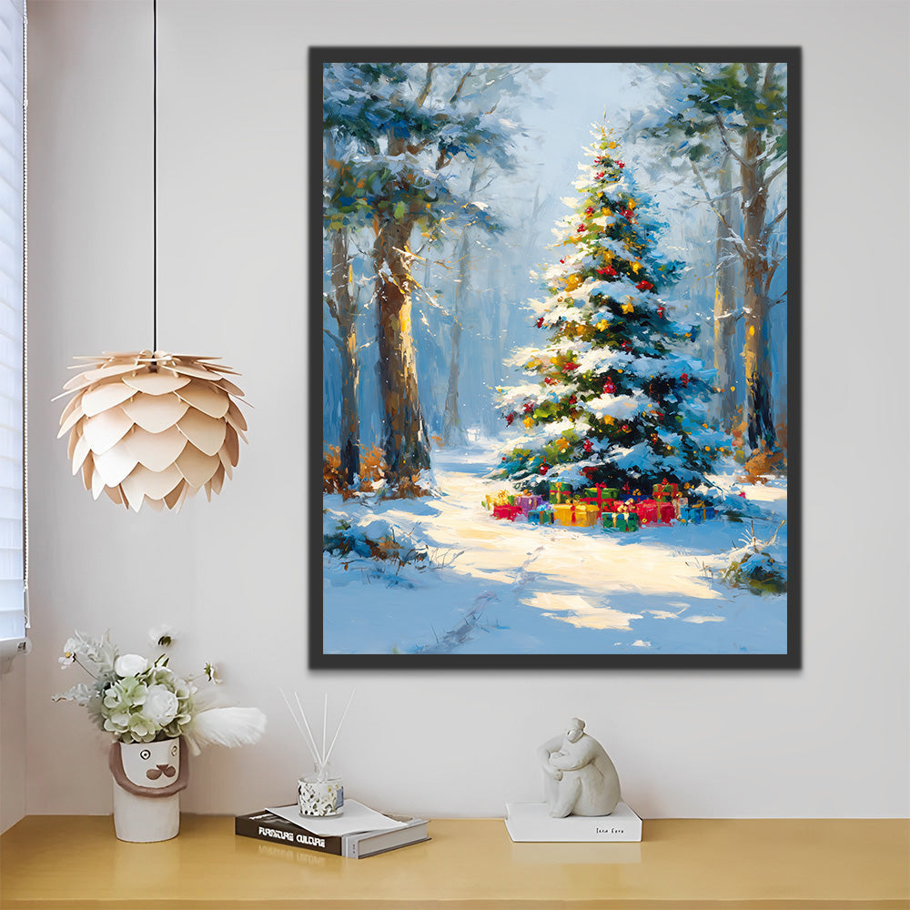 Sapin de Noël dans la Forêt Enneigée Peinture par Numéros
