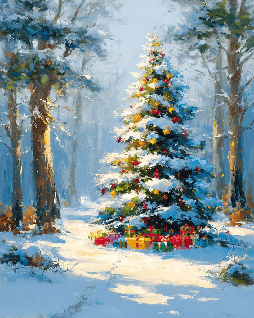 Sapin de Noël dans la Forêt Enneigée Peinture par Numéros