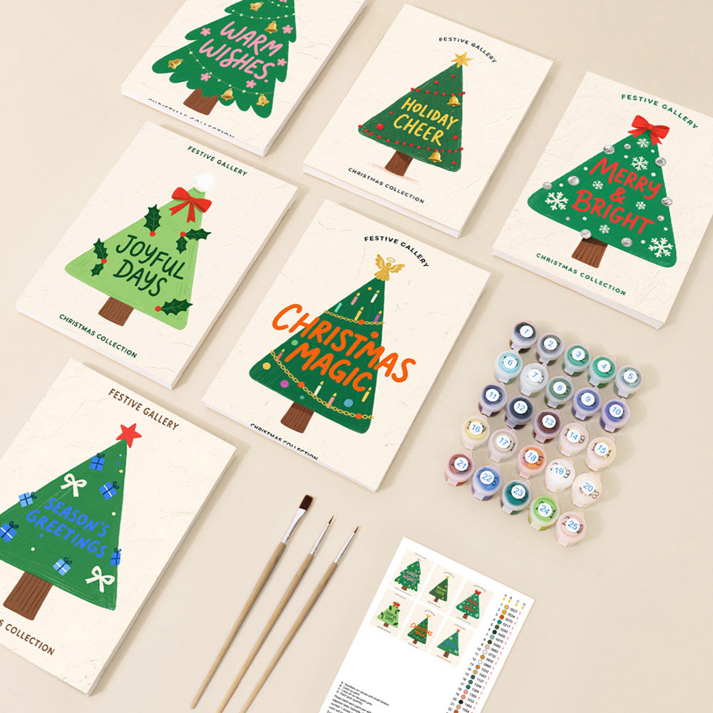 Sapins de Noël Verts 6 Mini Peintures par Numéros