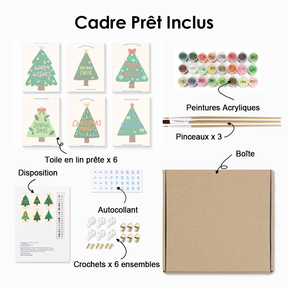 Sapins de Noël Verts 6 Mini Peintures par Numéros