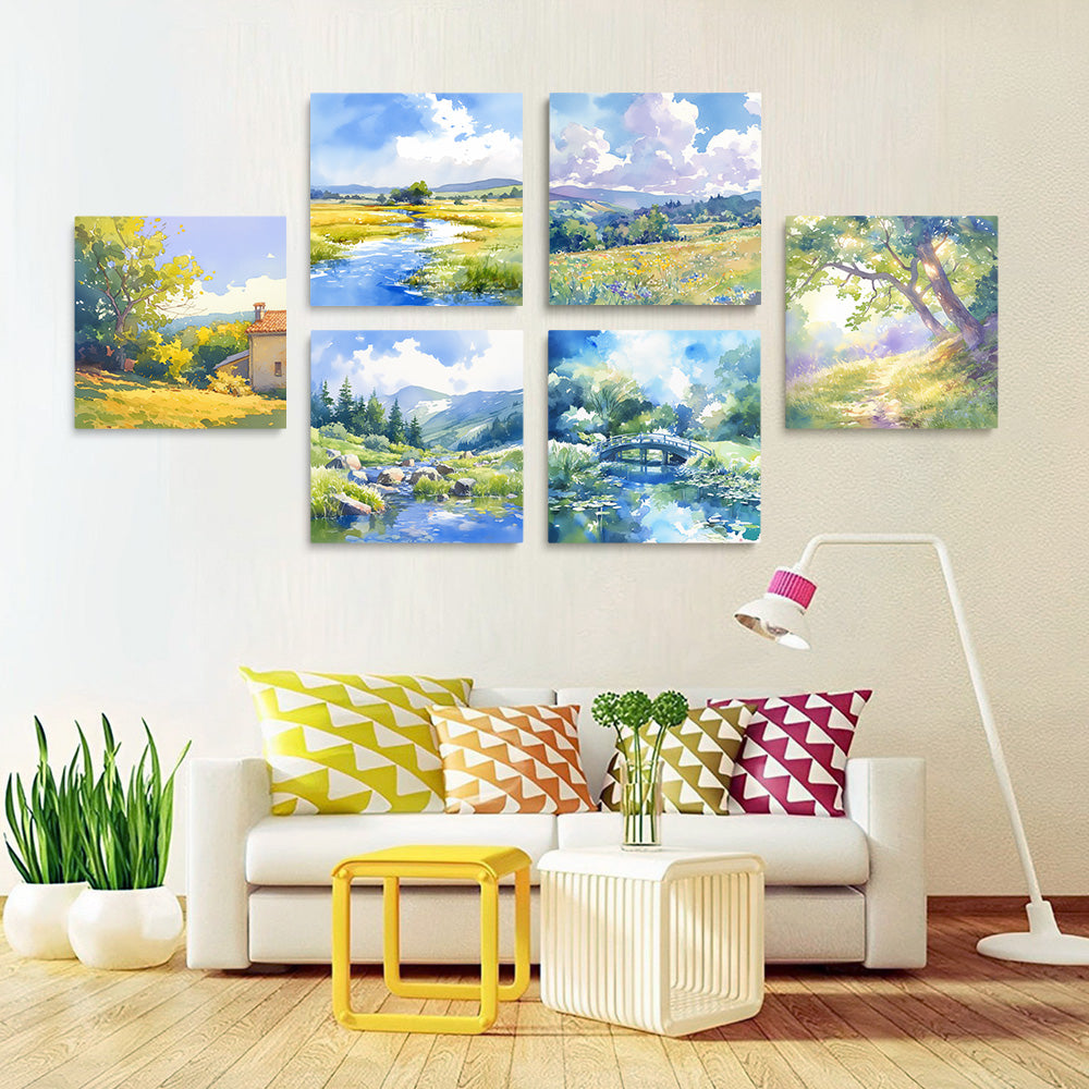 Scène Extérieure par Temps Ensoleillé 6 Mini Peintures par Numéros