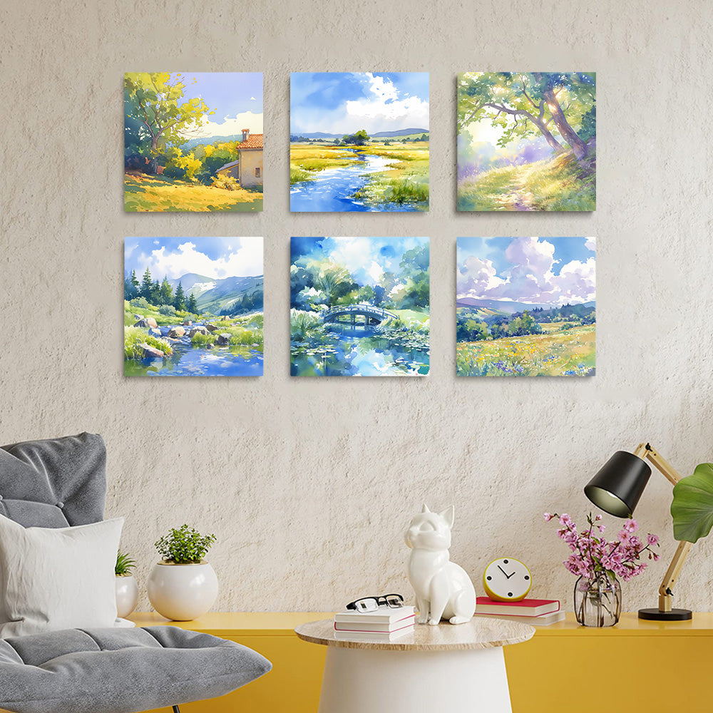 Scène Extérieure par Temps Ensoleillé 6 Mini Peintures par Numéros