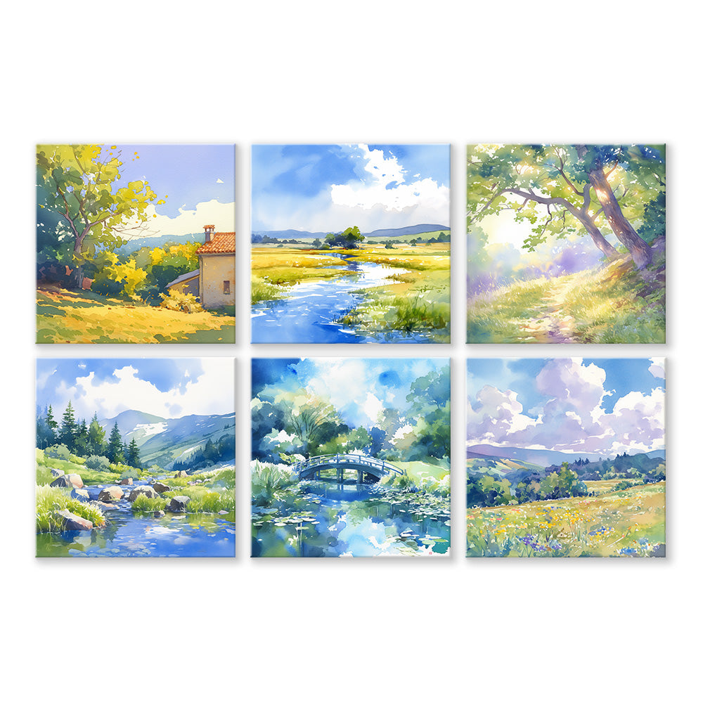Scène Extérieure par Temps Ensoleillé 6 Mini Peintures par Numéros
