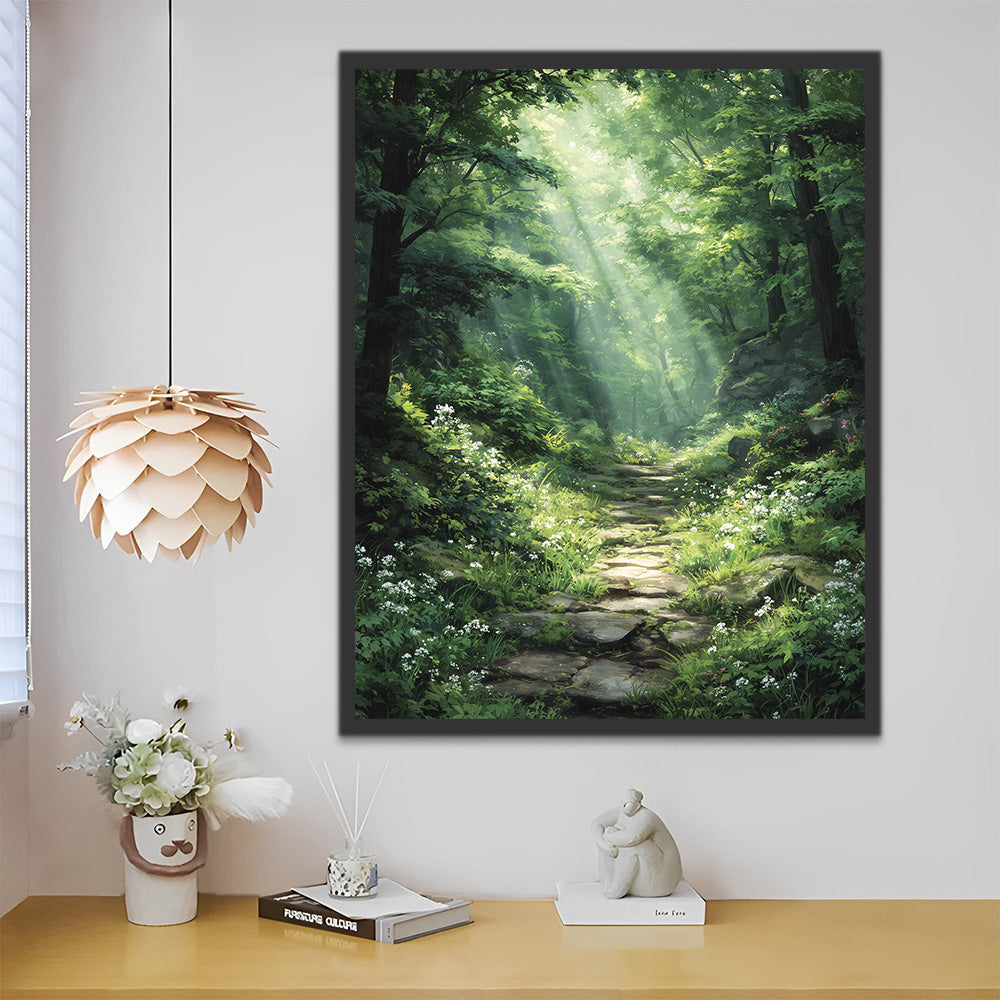 Sentier dans la Forêt Ensoleillée Peinture par Numéros