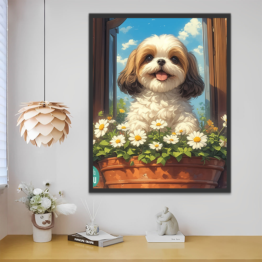 Shih Tzu à la fenêtre Peinture par Numéros