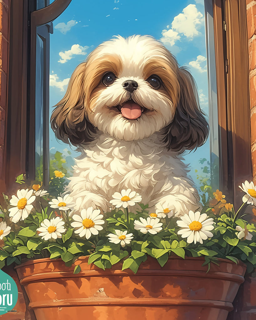 Shih Tzu à la fenêtre Peinture par Numéros