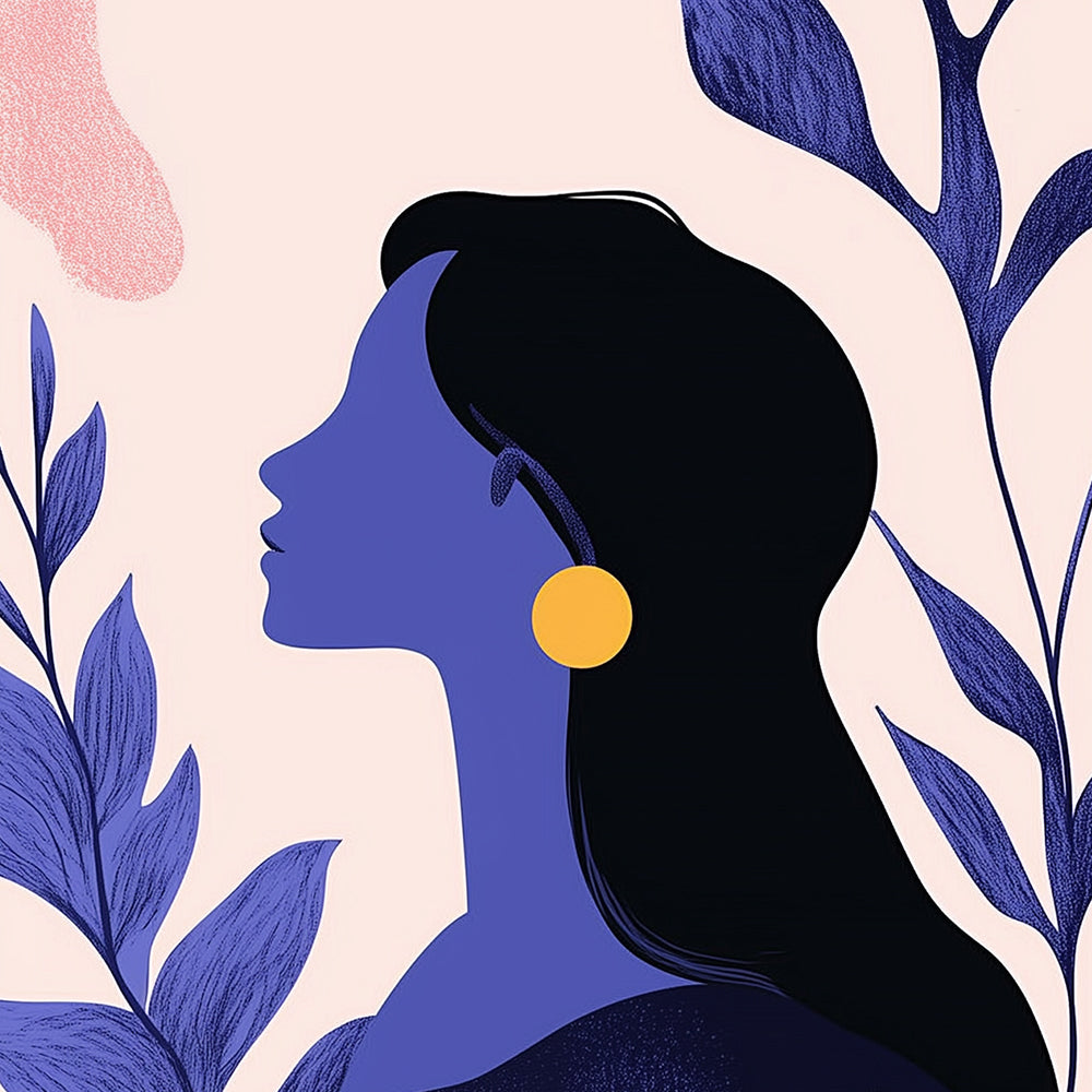Silhouette Bleue de Femme et de Plante Mini Peinture par Numéros