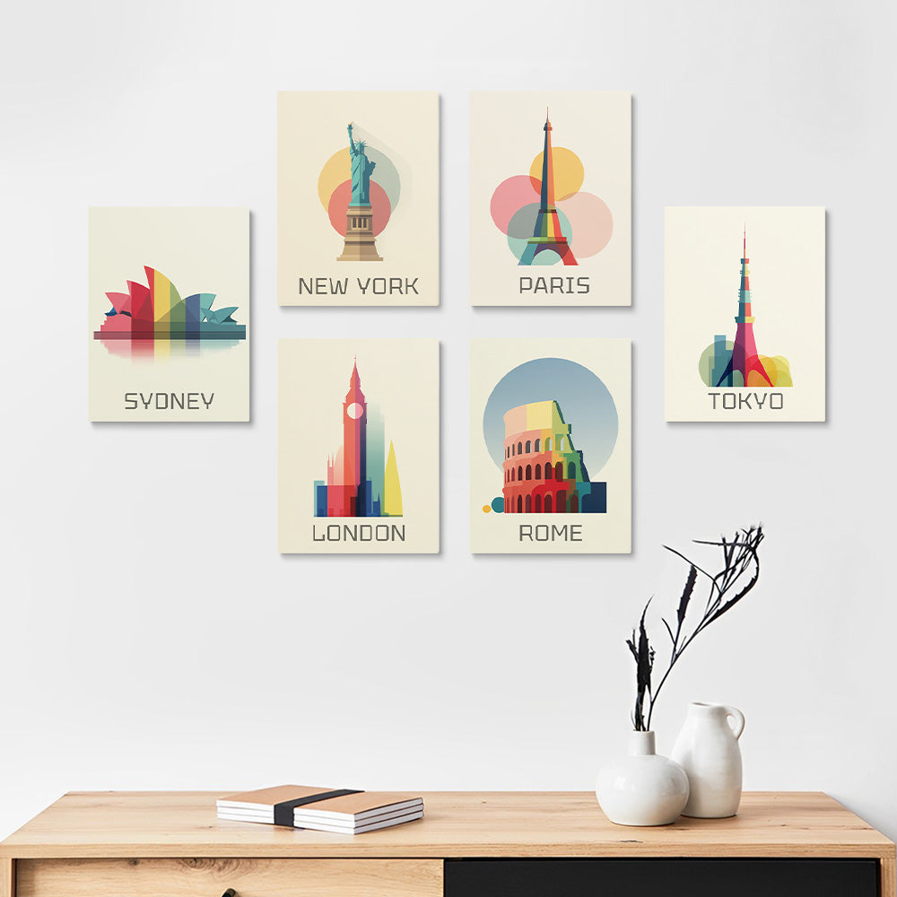 Sites Célèbres de la Ville 6 Mini Peintures par Numéros