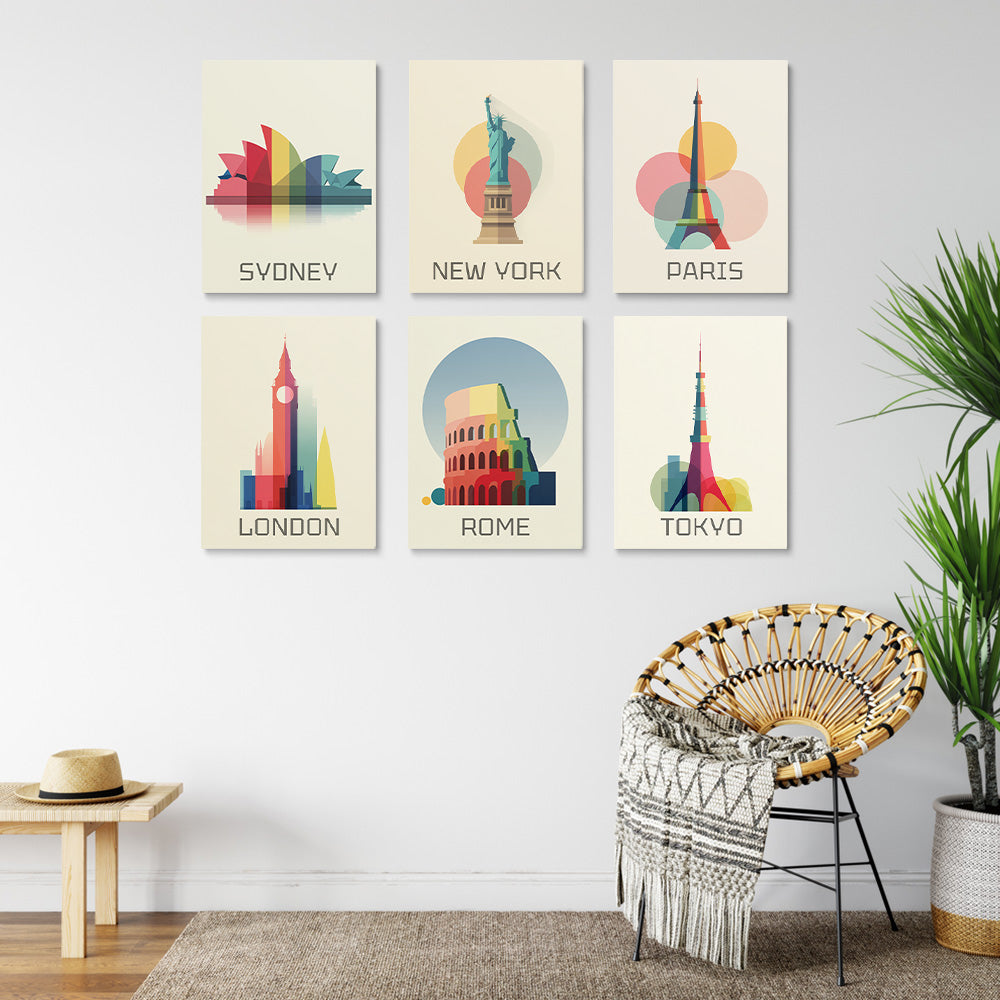 Sites Célèbres de la Ville 6 Mini Peintures par Numéros