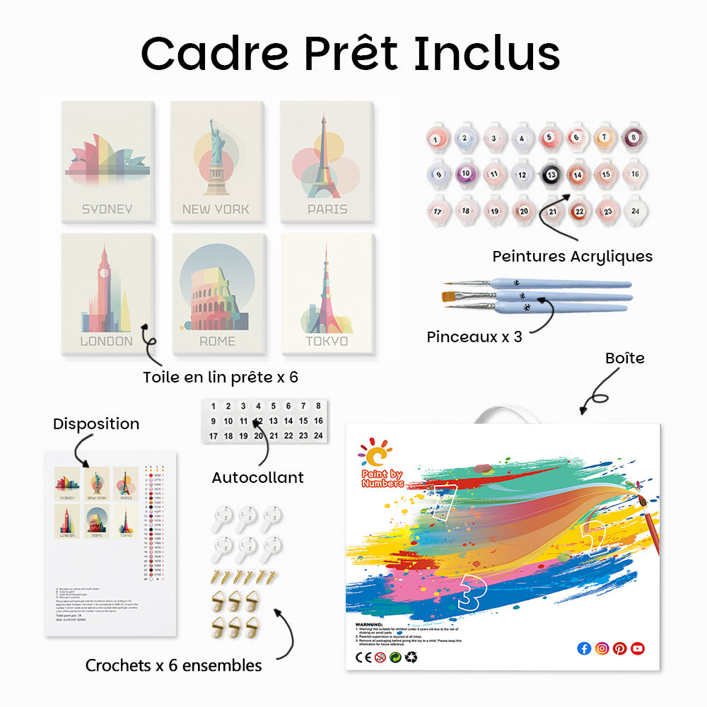 Sites Célèbres de la Ville 6 Mini Peintures par Numéros