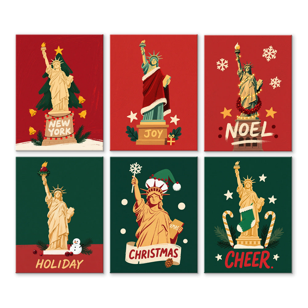 Statue de la Liberté à Noël 6 Mini Peintures par Numéros