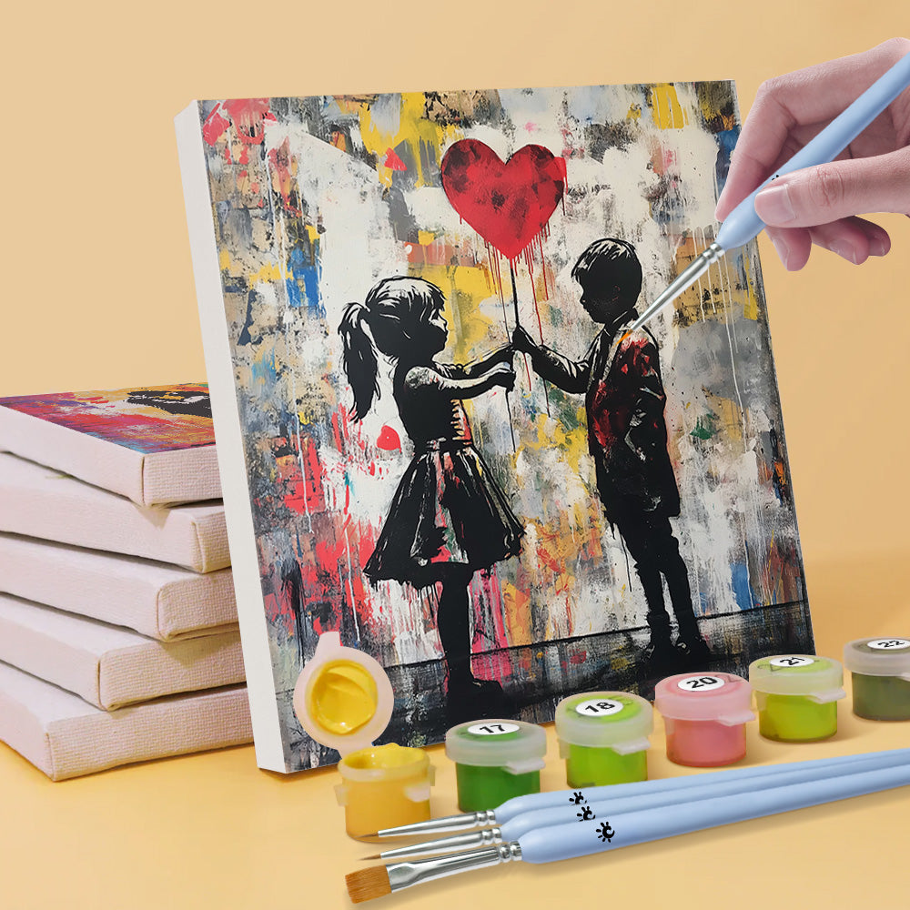 Style Graffiti Couple et Enfants 6 Mini Peintures par Numéros