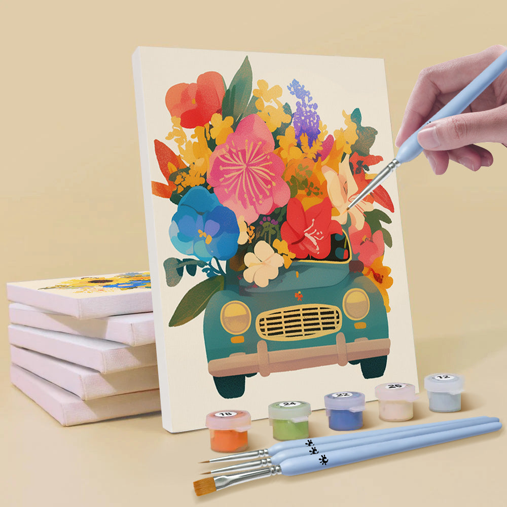 Superbes Fleurs dans les Voitures 6 Mini Peintures par Numéros