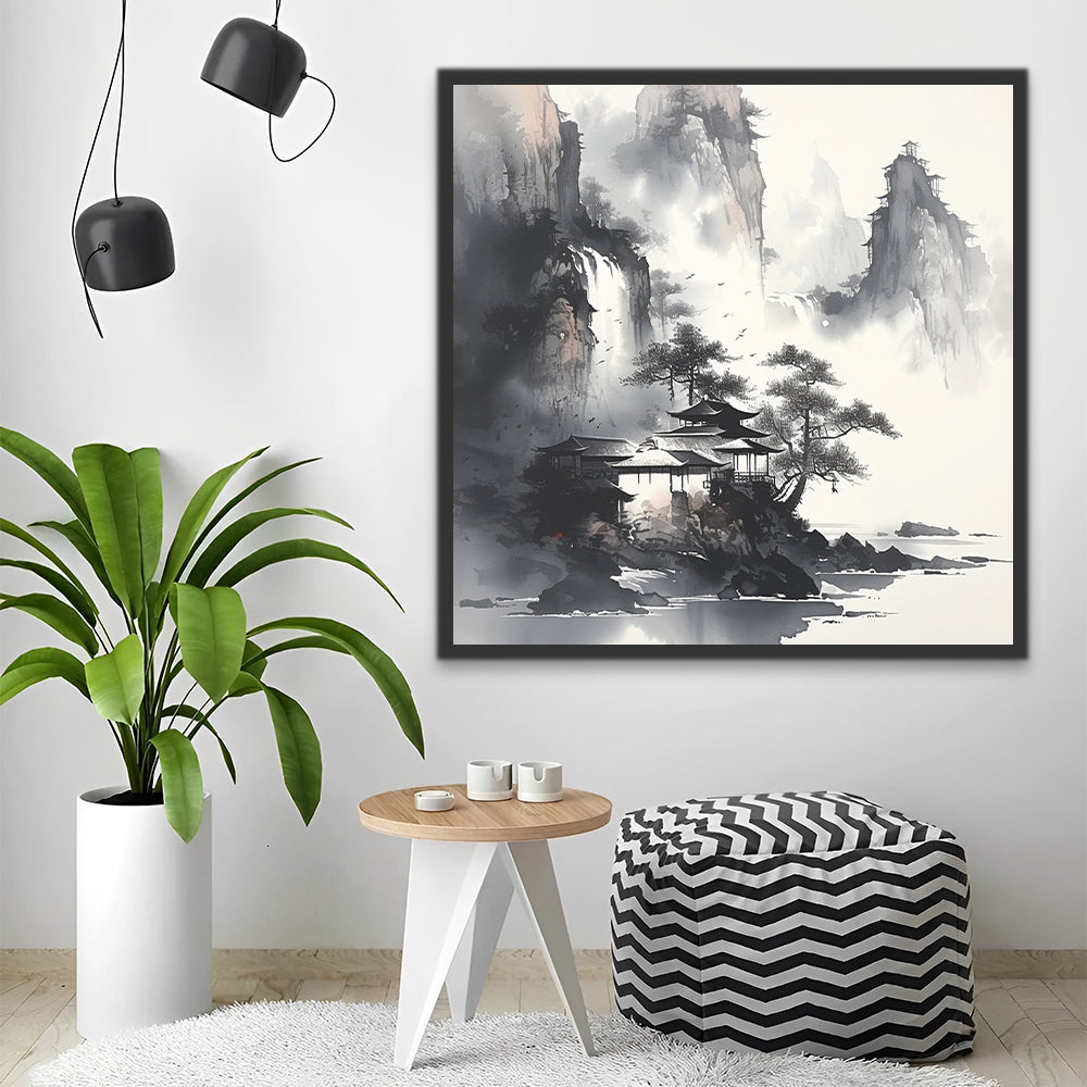Tableau de paysages avec de l'encre chinois Peinture par Numéros