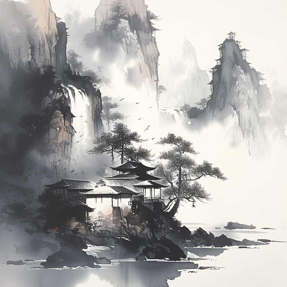 Tableau de paysages avec de l'encre chinois Peinture par Numéros