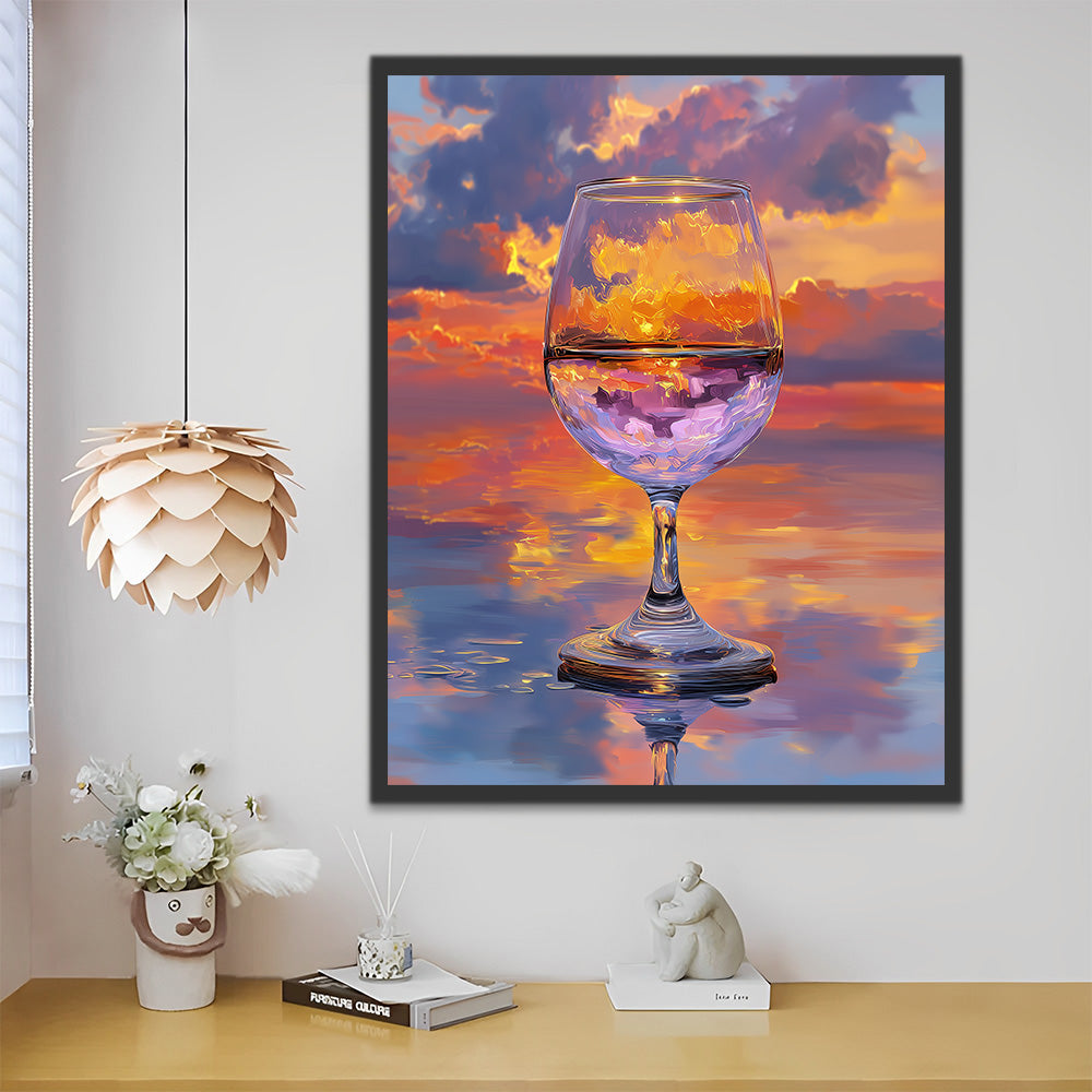 Tasse en Verre sous les Nuages Colorés Peinture par Numéros