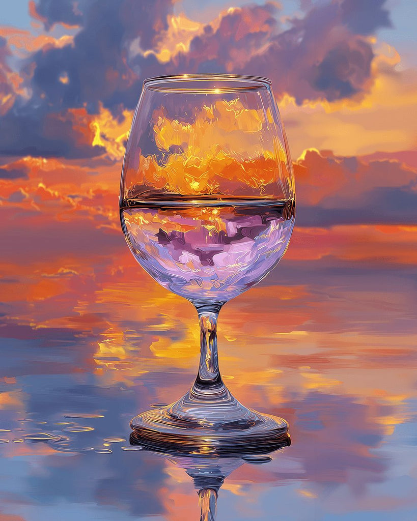Tasse en Verre sous les Nuages Colorés Peinture par Numéros
