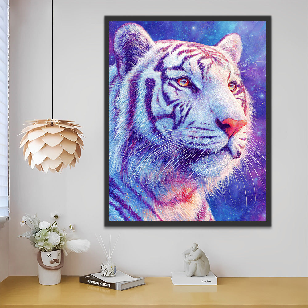 Tigre sous un Ciel Étoilé Violet Peinture par Numéros