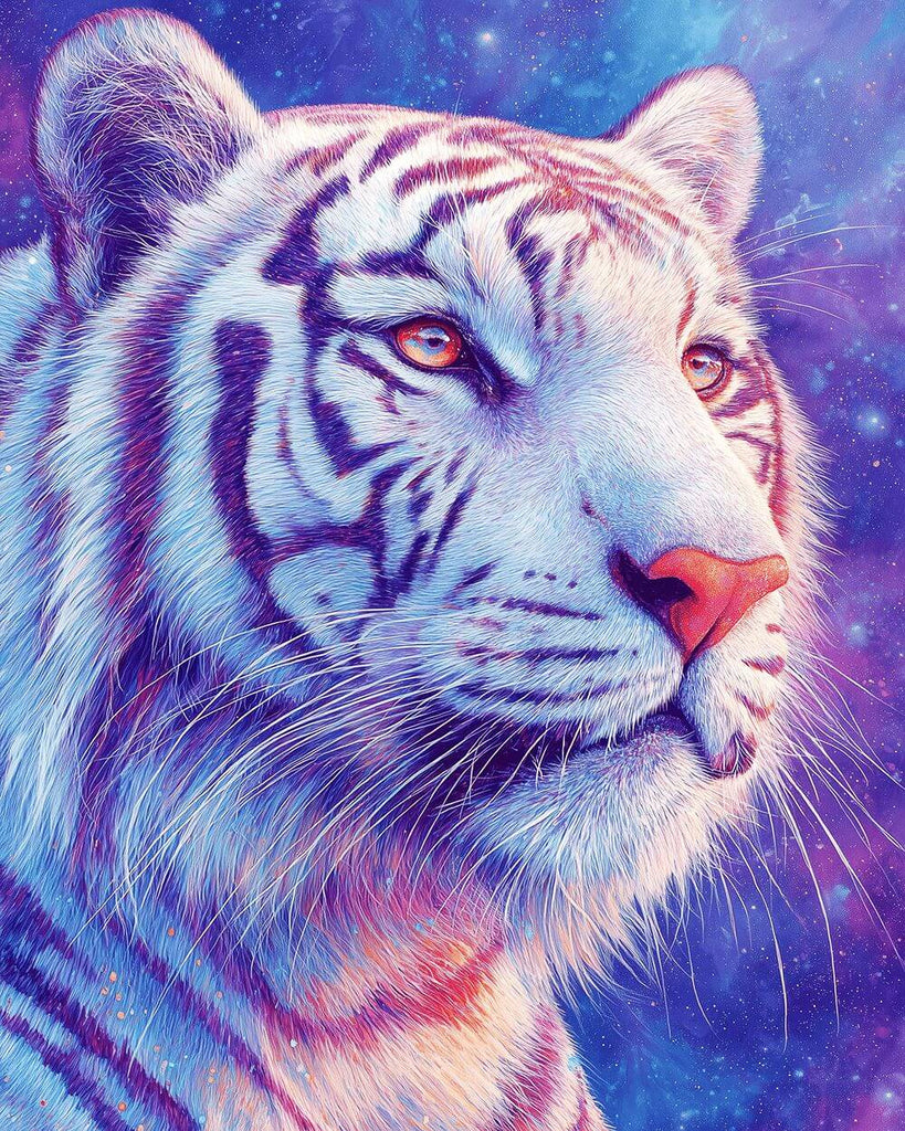 Tigre sous un Ciel Étoilé Violet Peinture par Numéros