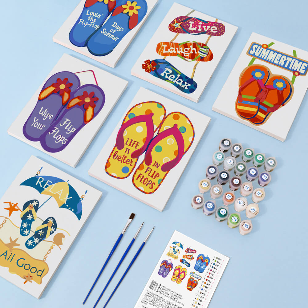 Tongs de Plage 6 Mini Peintures par Numéros