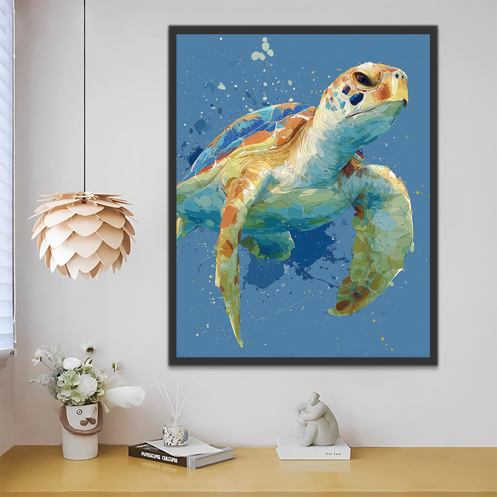 Tortue Nageant avec Vigueur Peinture par Numéros