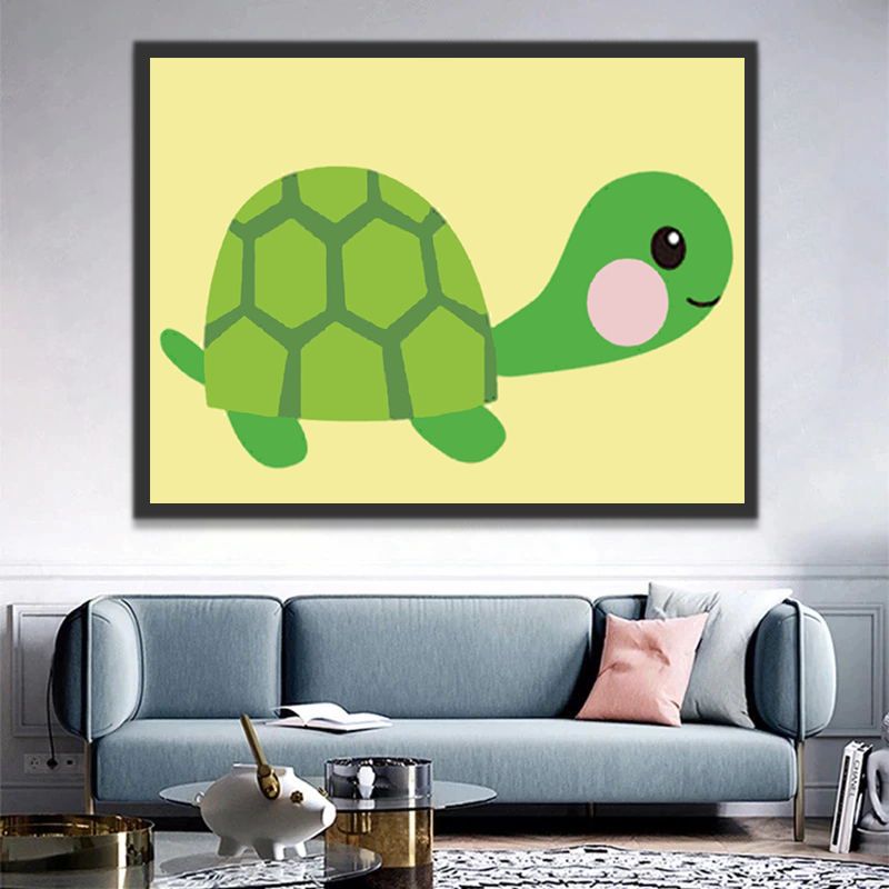 Tortue Verte Cartoon Enfants Peinture par Numéros