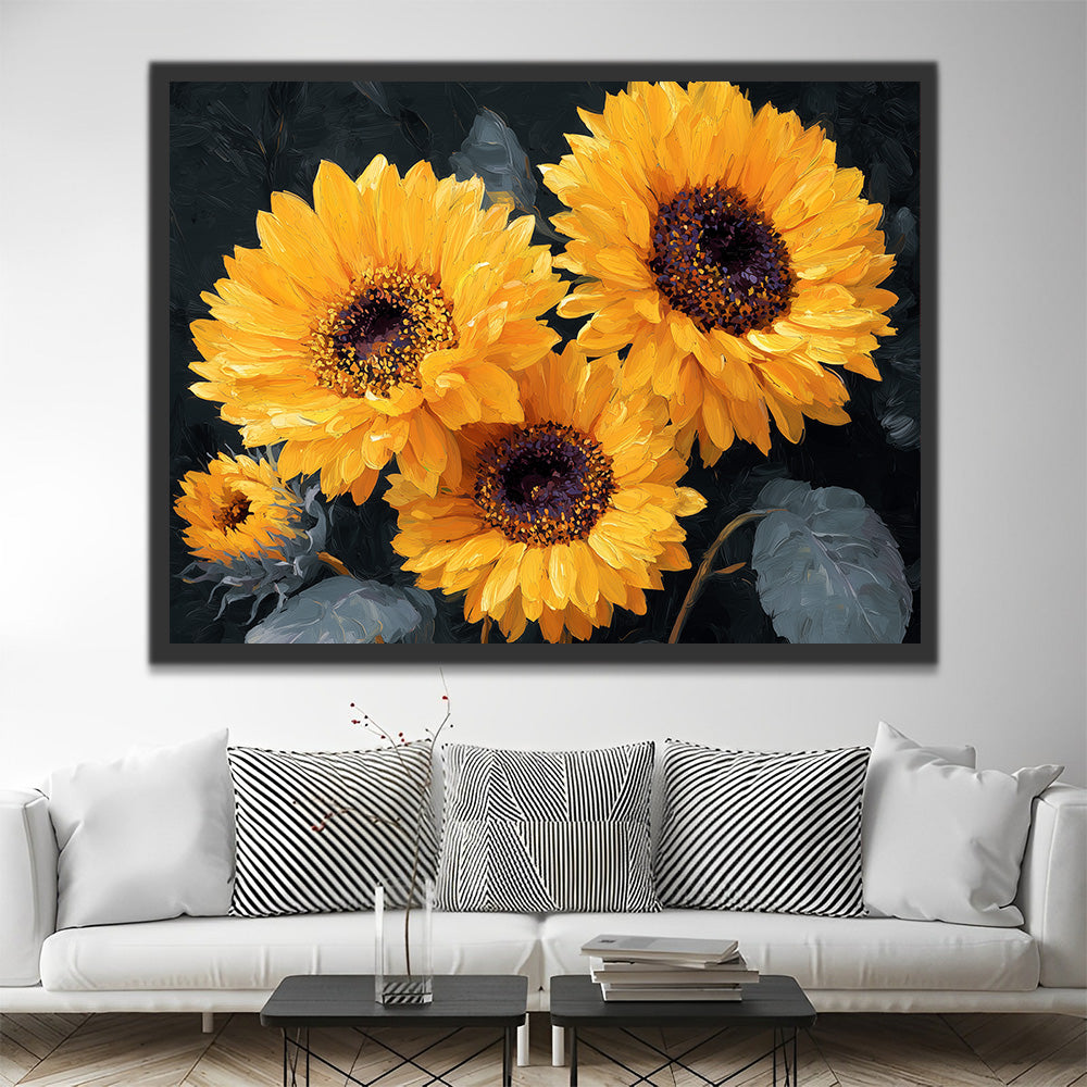 Tournesols avec Feuilles Mortes Peinture par Numéros