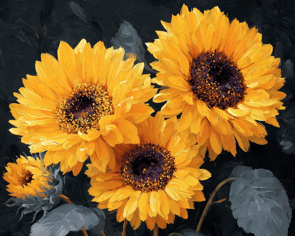 Tournesols avec Feuilles Mortes Peinture par Numéros