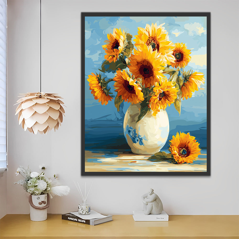Tournesols dans un Vase en Porcelaine Peinture par Numéros