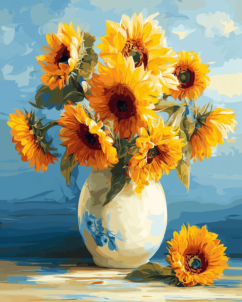 Tournesols dans un Vase en Porcelaine Peinture par Numéros