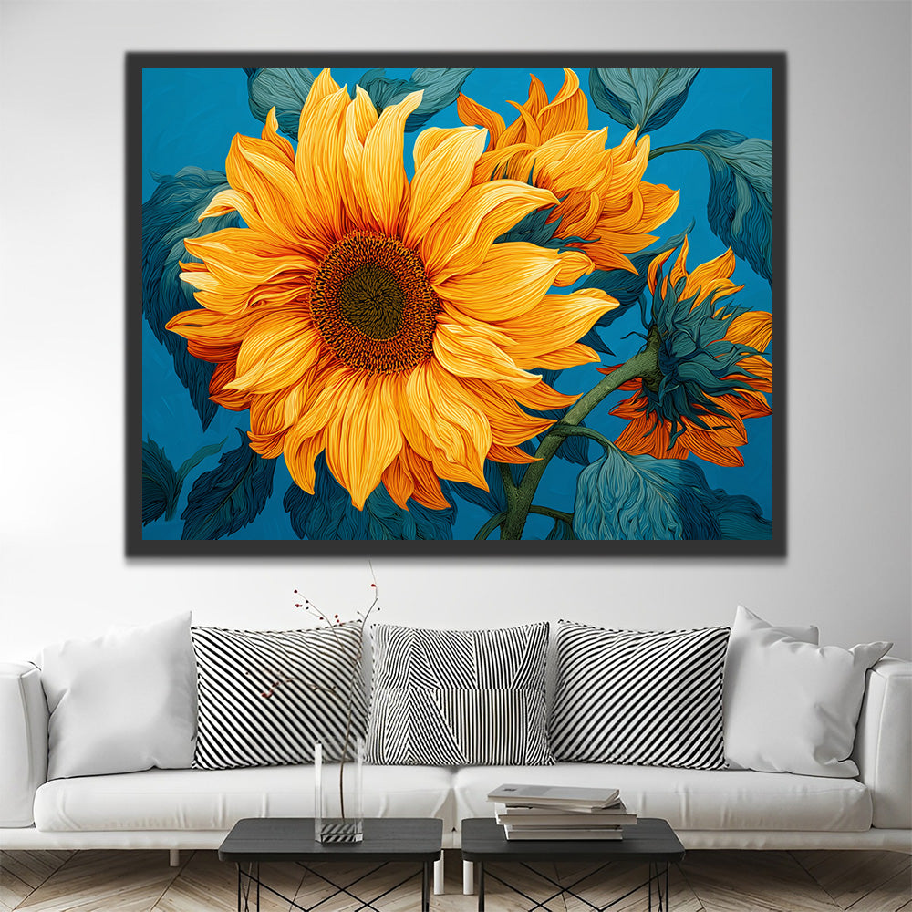 Tournesols sur Fond Bleu Peinture par Numéros