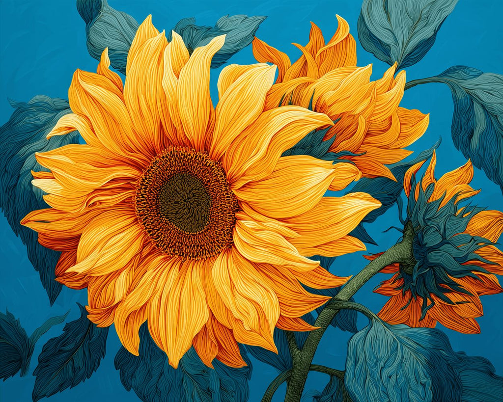 Tournesols sur Fond Bleu Peinture par Numéros