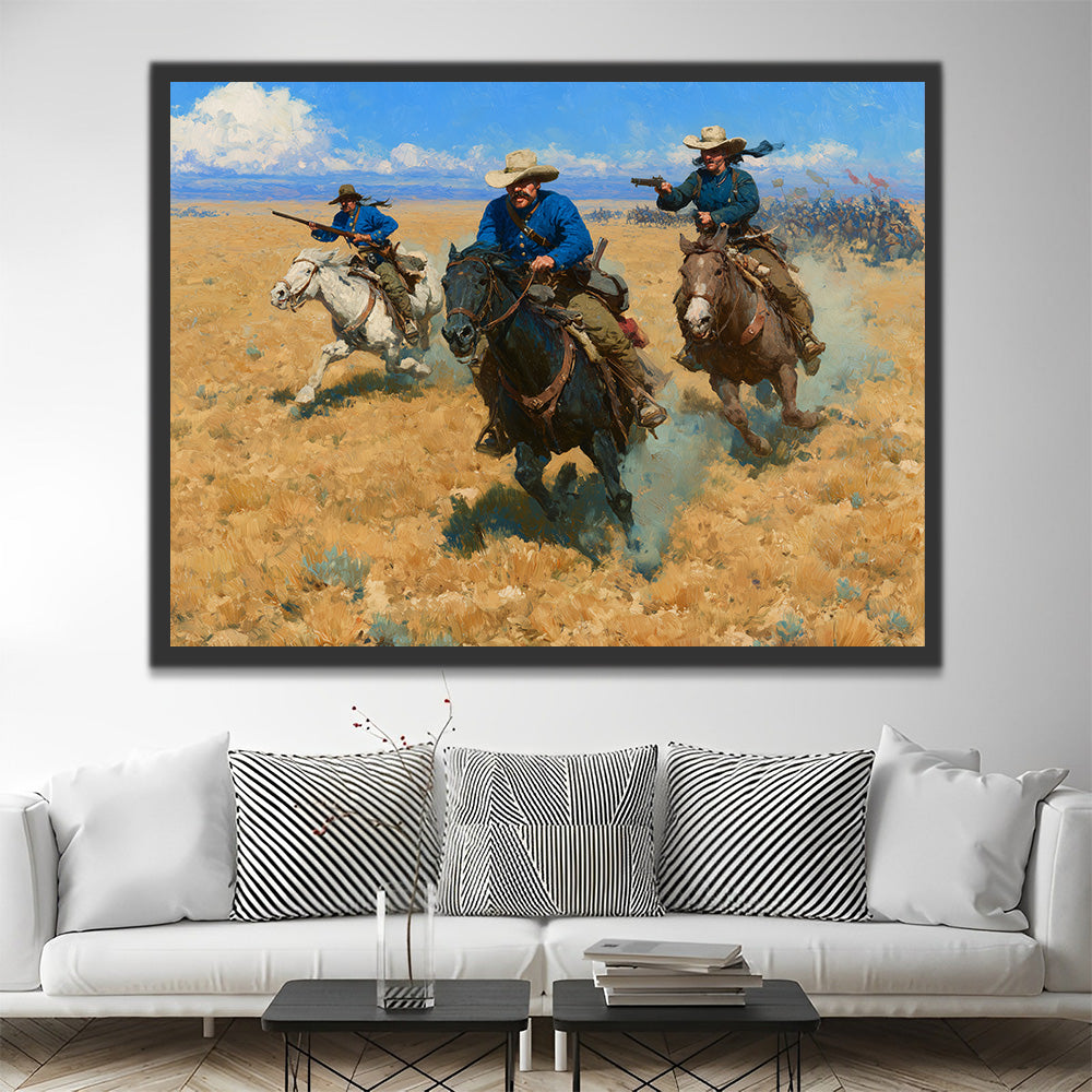 Trois Chasseurs de Primes à Cheval Peinture par Numéros