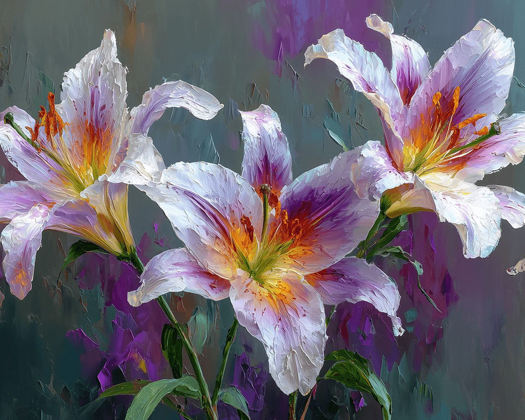 Trois Lys Blancs et Violets Peinture par Numéros