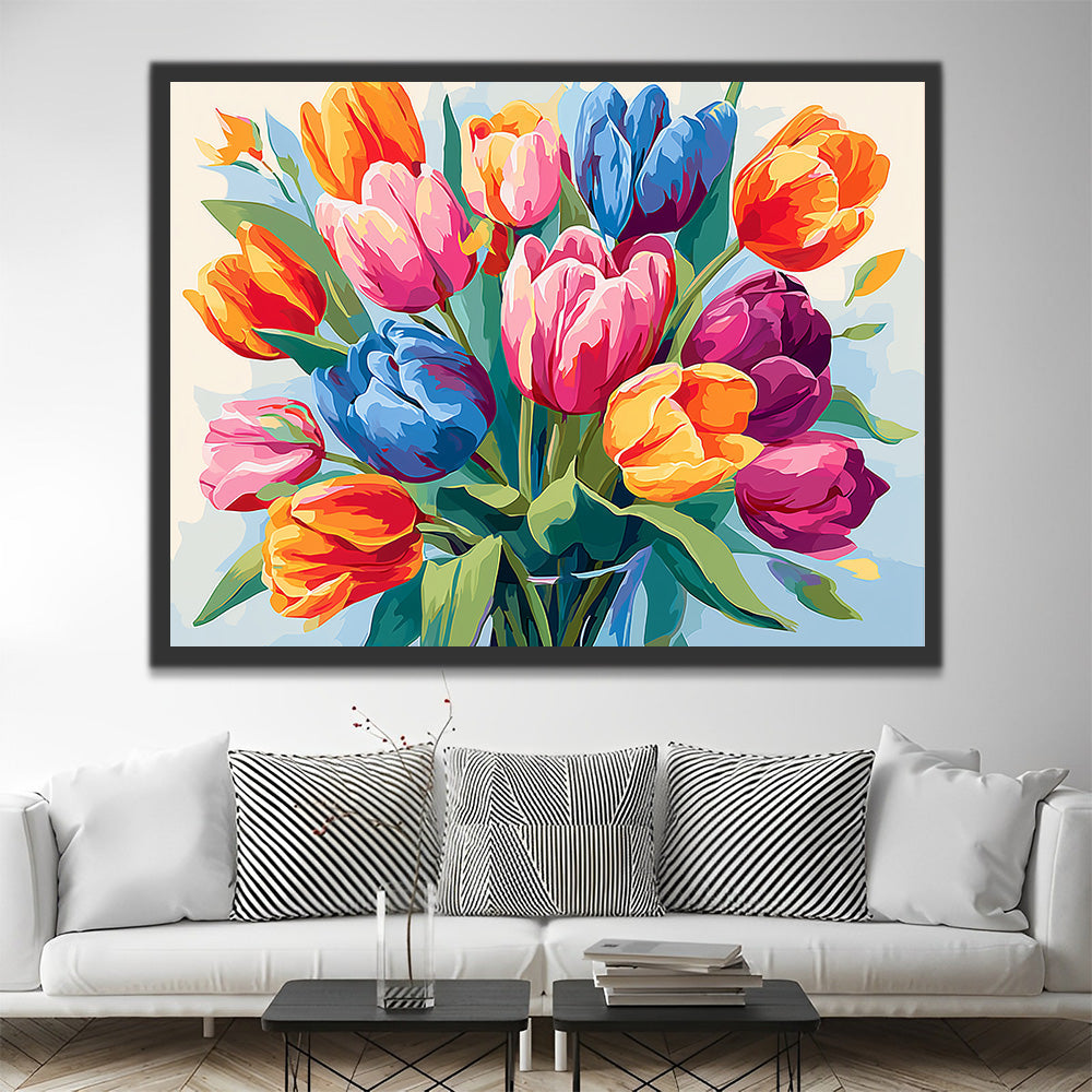 Tulipes en Quatre Couleurs Vives Peinture par Numéros